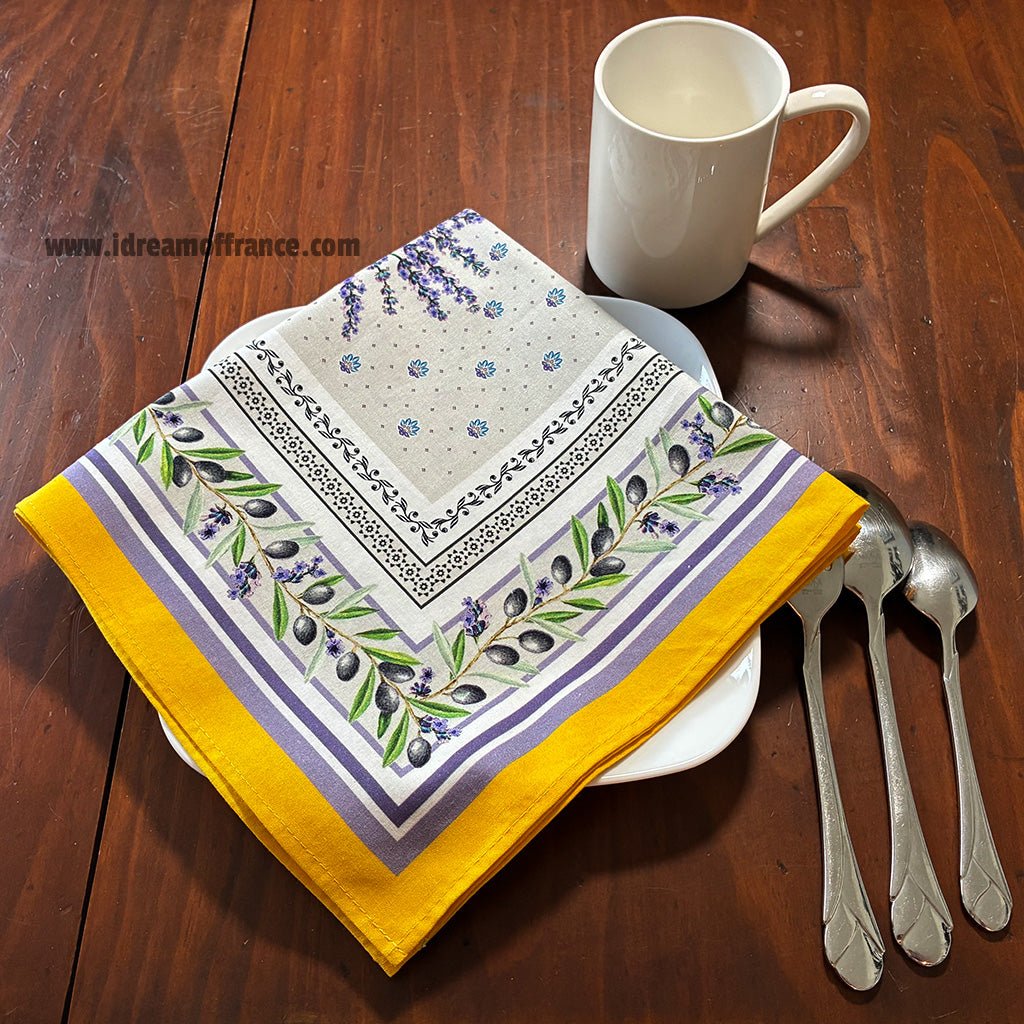 Lauris Yellow Provence Cotton Napkin by Tissus Toselli Napkin La Vie Bien Lauris Yellow Provence Cotton Napkin by Tissus Toselli