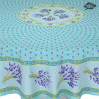 French Provencal tablecloth - Acrylic coated cotton, Spill-proof - 70" Round - Lavender blue | Le Cluny