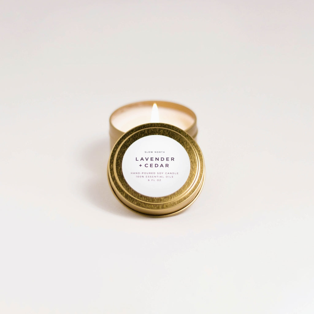 Lavender + Cedar Travel Tin Candles La Vie Bien Lavender + Cedar