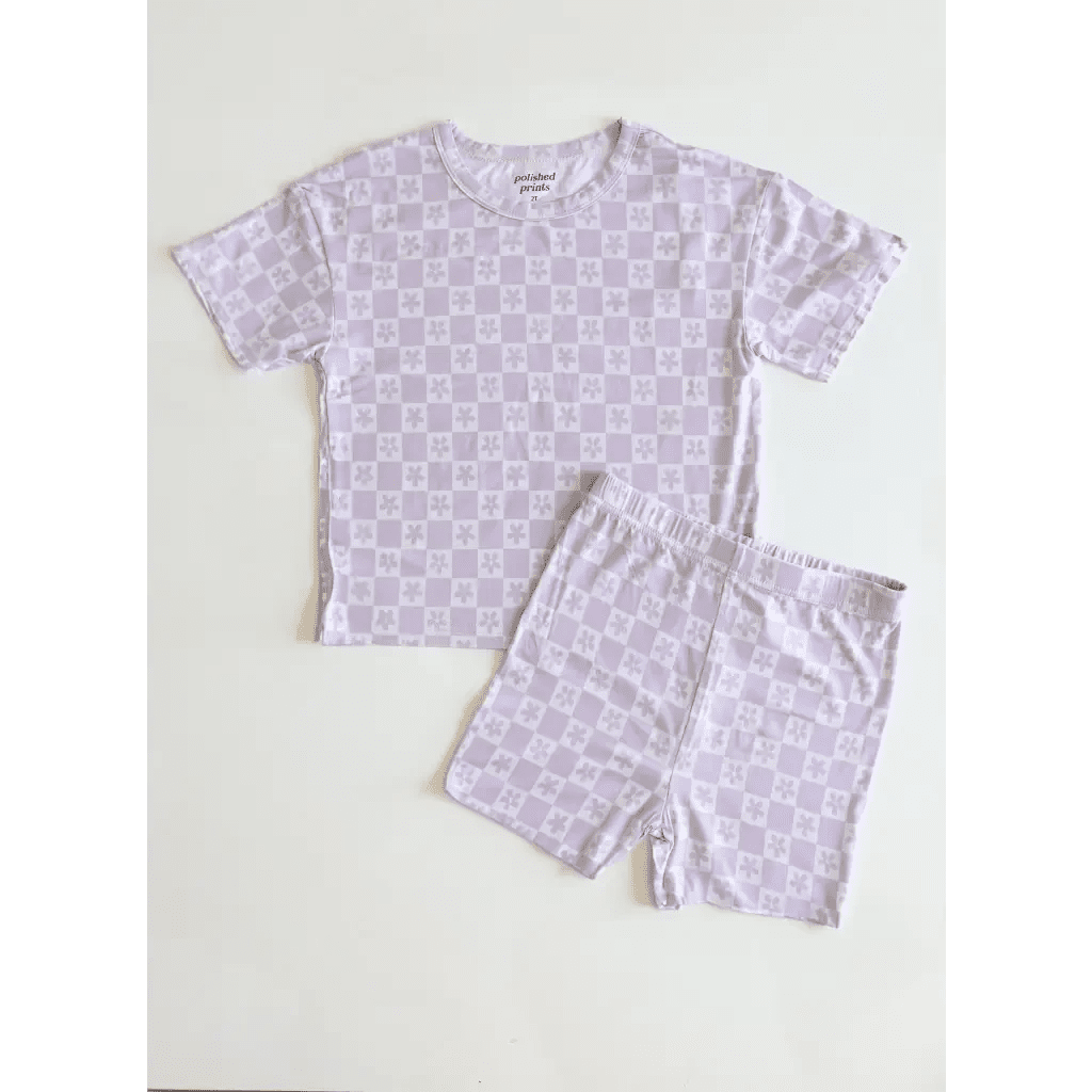 Lavender Checker Short Set in Soft Bamboo Blend by Polished Prints