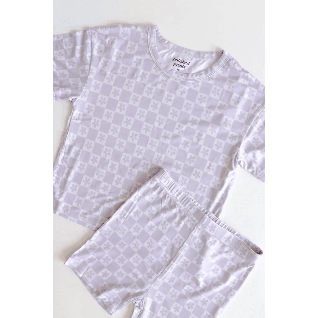 Lavender Checker Short Set in Soft Bamboo Blend by Polished Prints