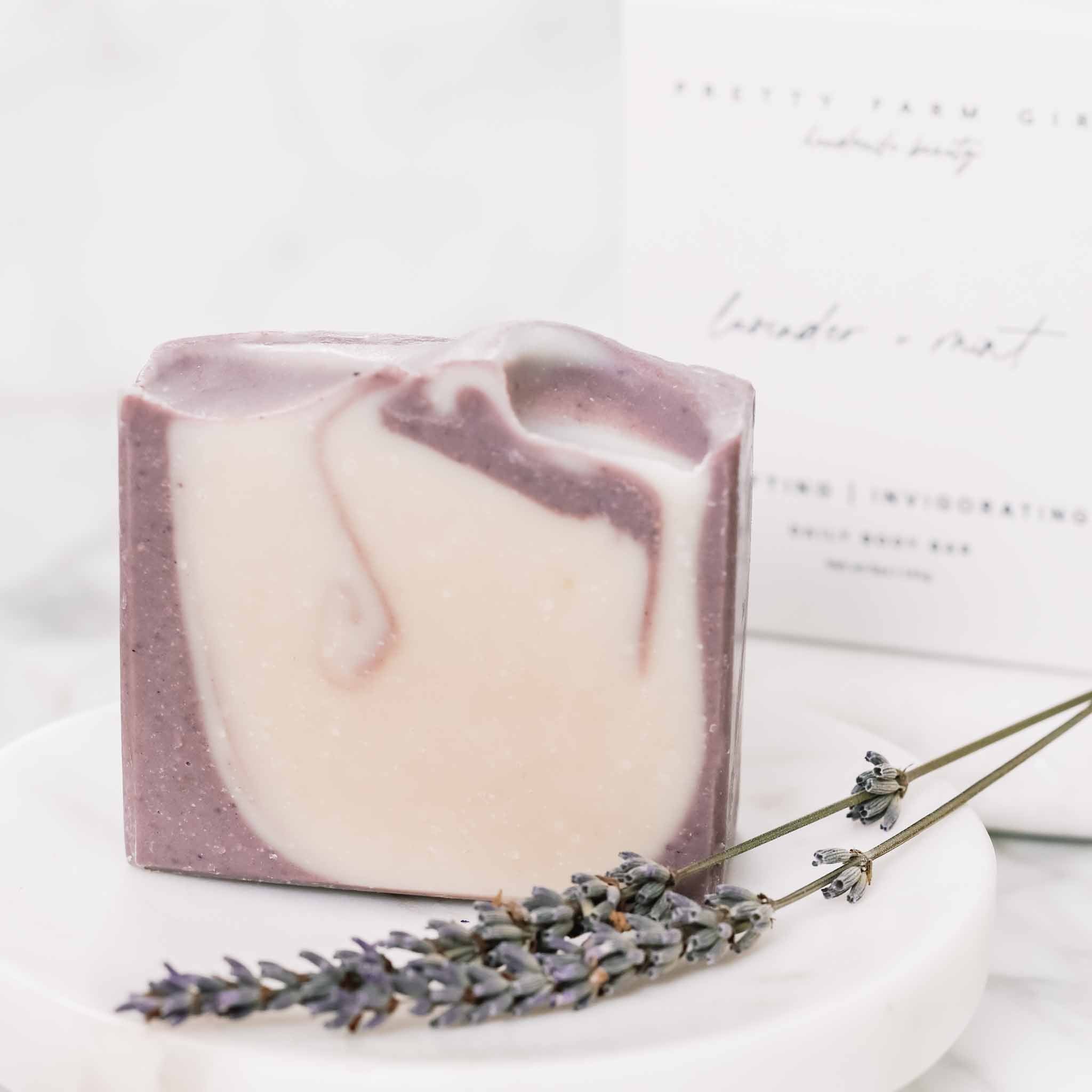 Lavender + Mint Handmade Tallow and Goat Milk Soap Bar Bar Soap La Vie Bien Lavender + Mint Handmade Tallow and Goat Milk Soap Bar