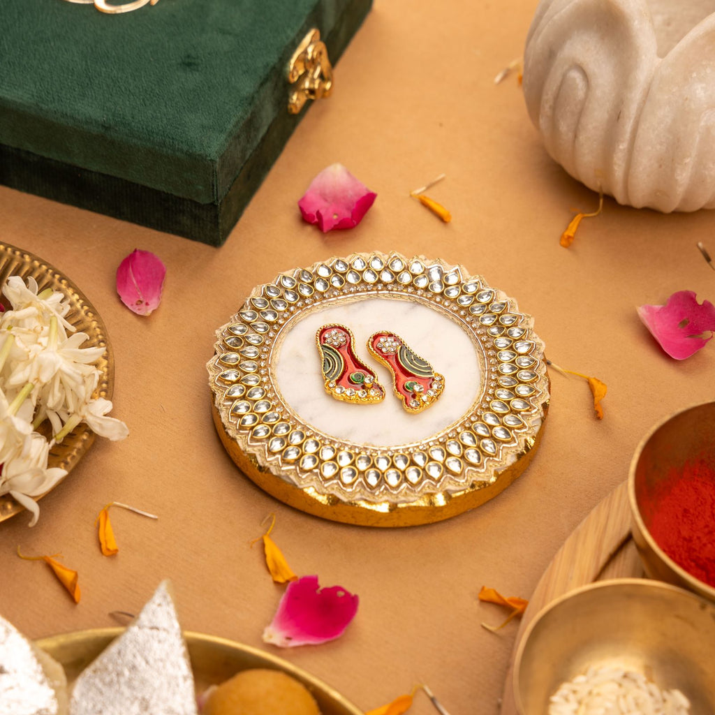 Laxmi Charan on Marble Base with Gift Box - Premium Gift for Hostess/ Housewarming Gift La Vie Bien Laxmi Charan on Marble Base with Gift Box - Premium Gift for Hostess/ Housewarming Gift