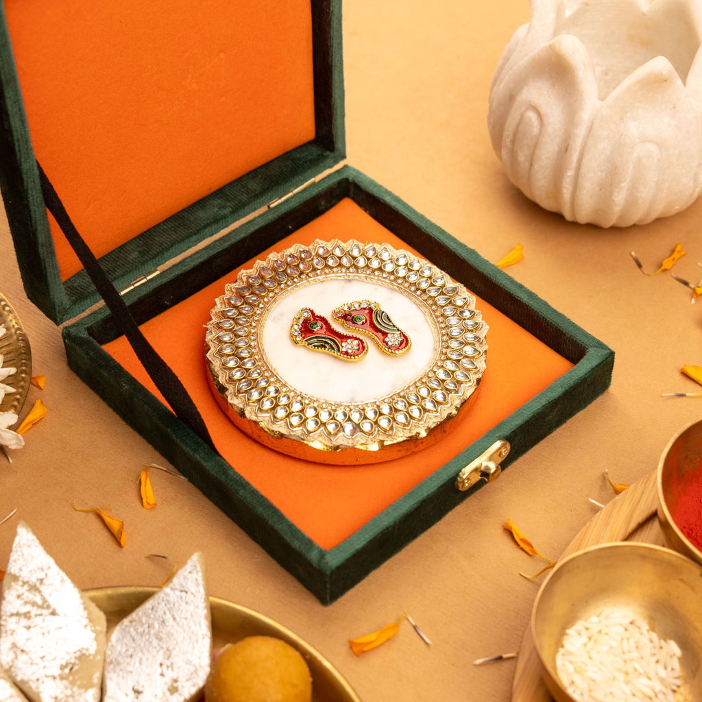 Laxmi Charan on Marble Base with Gift Box - Premium Gift for Hostess/ Housewarming Gift La Vie Bien Laxmi Charan on Marble Base with Gift Box - Premium Gift for Hostess/ Housewarming Gift