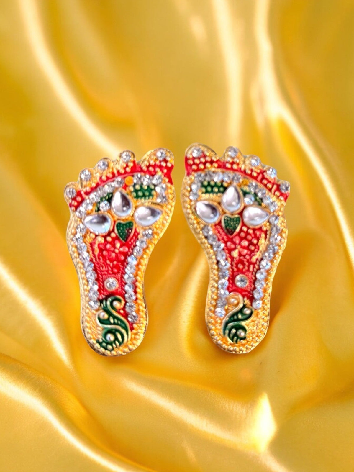 Laxmi Charan with Decorative Studs Mandir items La Vie Bien Laxmi Charan with Decorative Studs