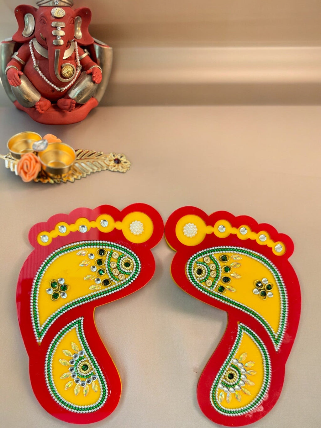 Laxmi Charan with Kundan Work Mandir items La Vie Bien Laxmi Charan with Kundan Work
