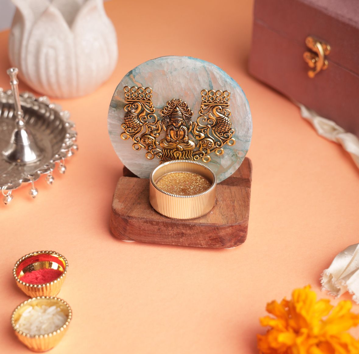 Laxmi on Agate T-light Holder in Velvet Gift Box - Premium Gift for Housewarming/ Hostess Gift La Vie Bien Laxmi on Agate T-light Holder in Velvet Gift Box - Premium Gift for Housewarming/ Hostess Gift