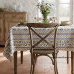 French Provencal tablecloth - Acrylic coated cotton, Spill-proof - 58" square - Fayence blue & cream | Le Cluny