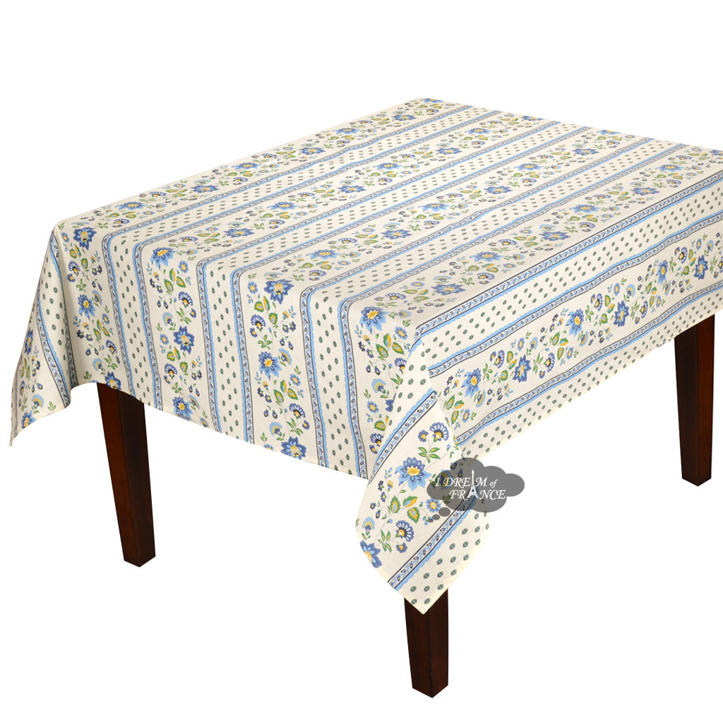 French Provencal tablecloth - Acrylic coated cotton, Spill-proof - 58" square - Fayence blue & cream | Le Cluny
