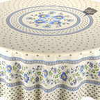 French Provencal tablecloth - Acrylic coated cotton, Spill-proof - 70" Round - Fayence blue & cream | Le Cluny