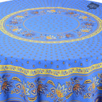 French Provencal tablecloth - Acrylic coated cotton, Spill-proof - 70" Round - Lisa blue | Le Cluny