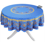 French Provencal tablecloth - Acrylic coated cotton, Spill-proof - 70" Round - Lisa blue | Le Cluny