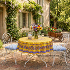 French Provencal tablecloth - Acrylic coated cotton, Spill-proof - 70" Round - Lisa yellow | Le Cluny