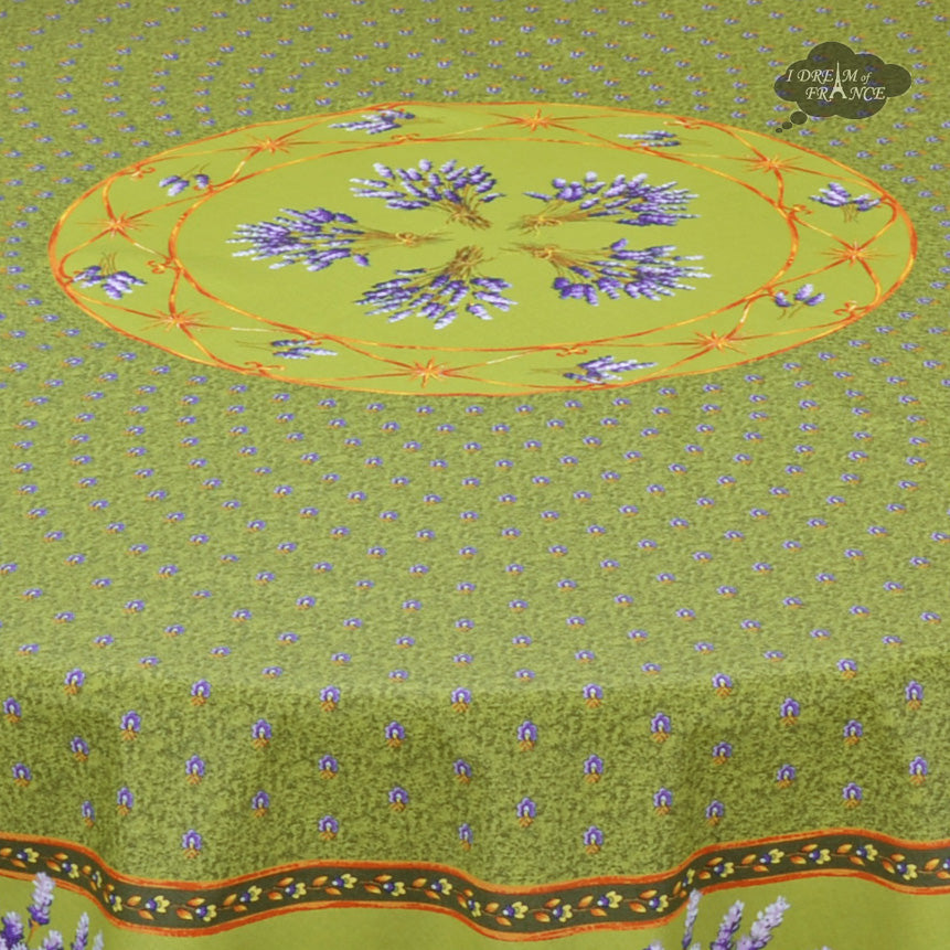 French Provencal tablecloth - Acrylic coated cotton, Spill-proof - 70" Round - Lavender green | Le Cluny