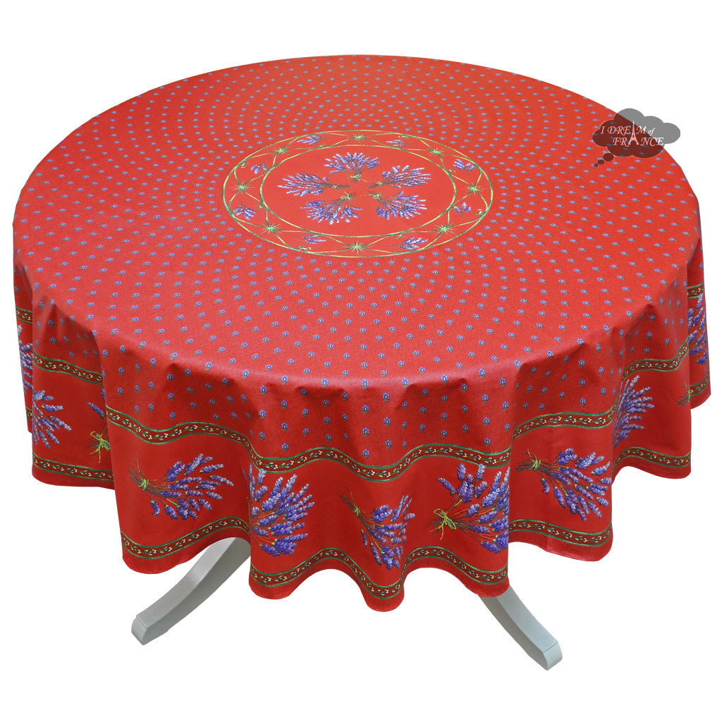 French Provencal tablecloth - Acrylic coated cotton, Spill-proof - 70" Round - Lavender red | Le Cluny