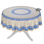 French Provencal tablecloth - Acrylic coated cotton, Spill-proof - 70" Round - Monaco beige & blue | Le Cluny