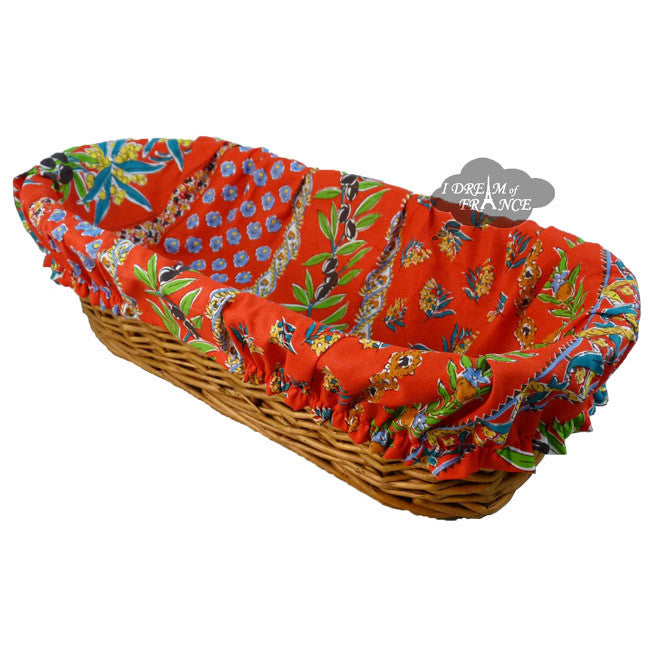 Olives Red Provence Baguette Basket with Removable Liner by Le Cluny