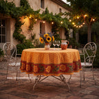 French Provencal tablecloth - Acrylic coated cotton, Spill-proof - 68" Round - Sunflower red | Le Cluny