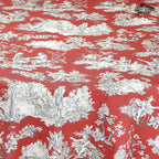 French Toile tablecloth - Acrylic coated cotton, Spill-proof - 70" Round - Villandry red | Le Cluny