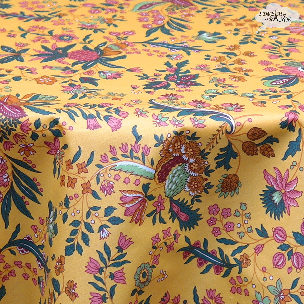 French tablecloth - Acrylic coated cotton, Spill-proof - 70" Round - Versailles mustard yellow | Le Cluny
