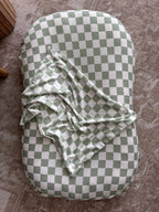 Leaf Green Checkered Baby Lounger Cover La Vie Bien Leaf Green Checkered Baby Lounger Cover