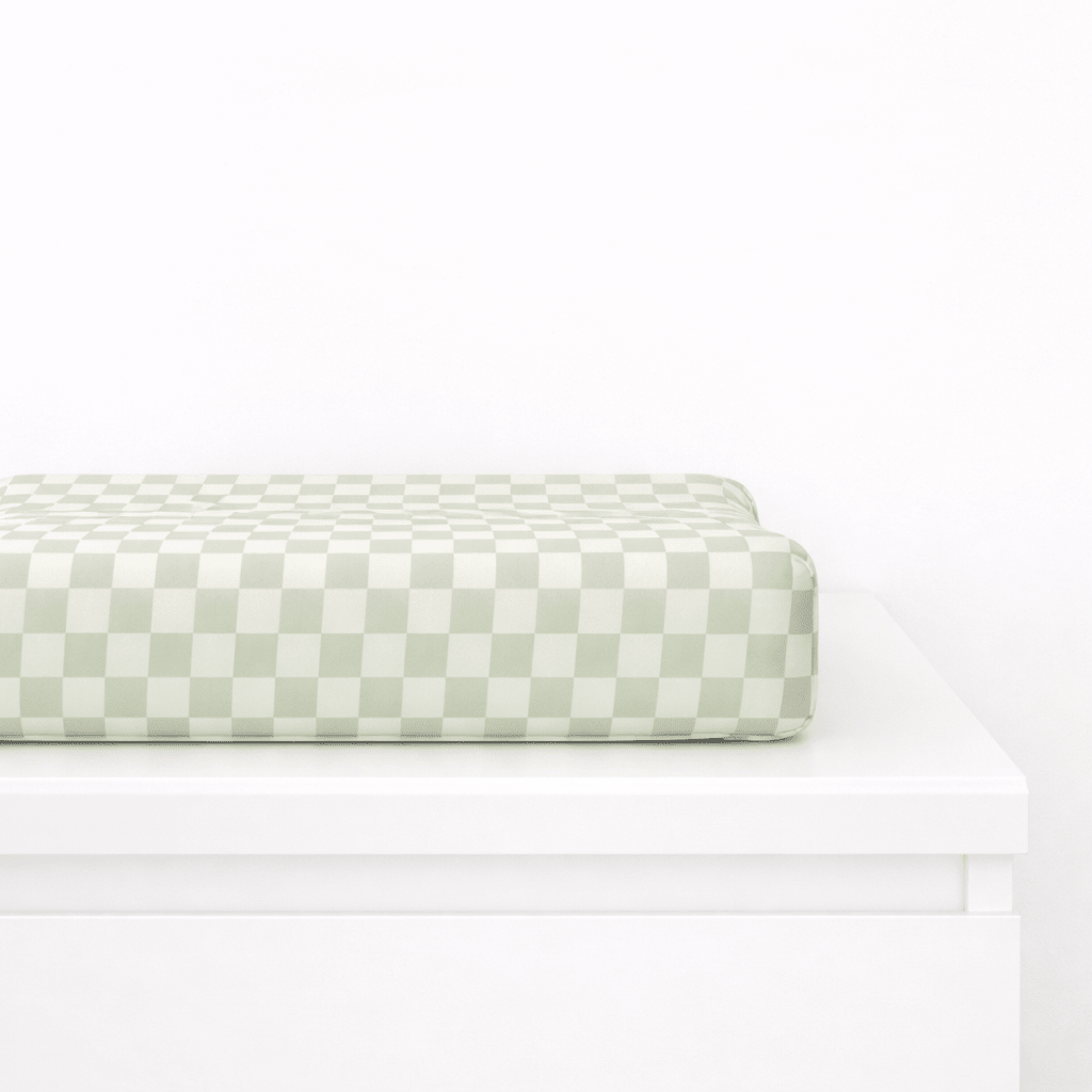 Leaf Green Checkered Changing Pad Cover La Vie Bien Leaf Green Checkered Changing Pad Cover