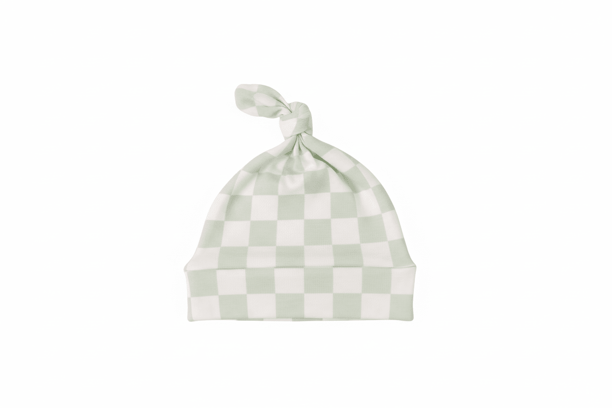 Leaf Green Checkered Knotted Hat La Vie Bien Leaf Green Checkered Knotted Hat