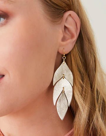Leaf Leather Earrings Gold La Vie Bien Leaf Leather Earrings Gold