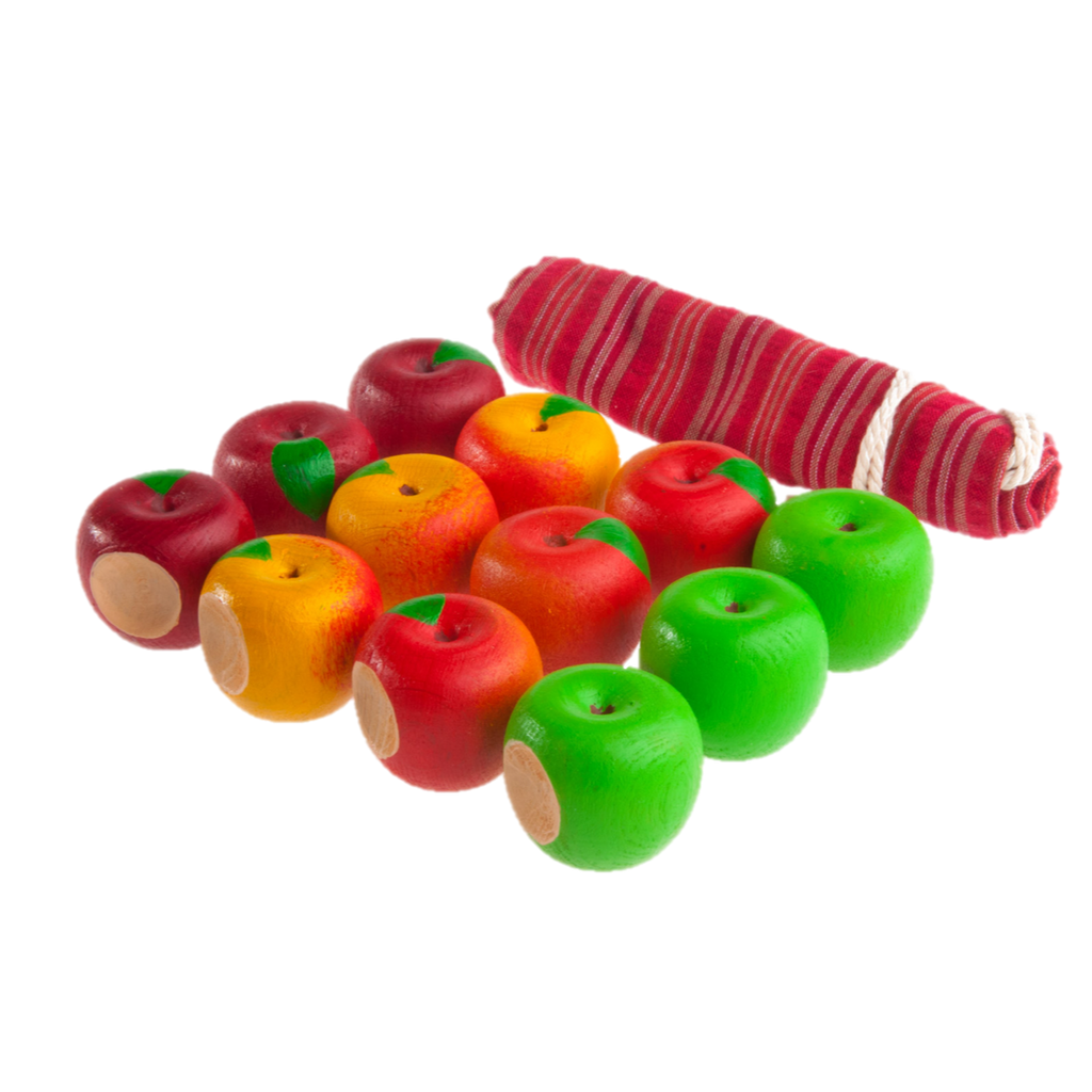 Educational Apples Counting set (Set of 12 - 4 different colors with a linen storage bag)