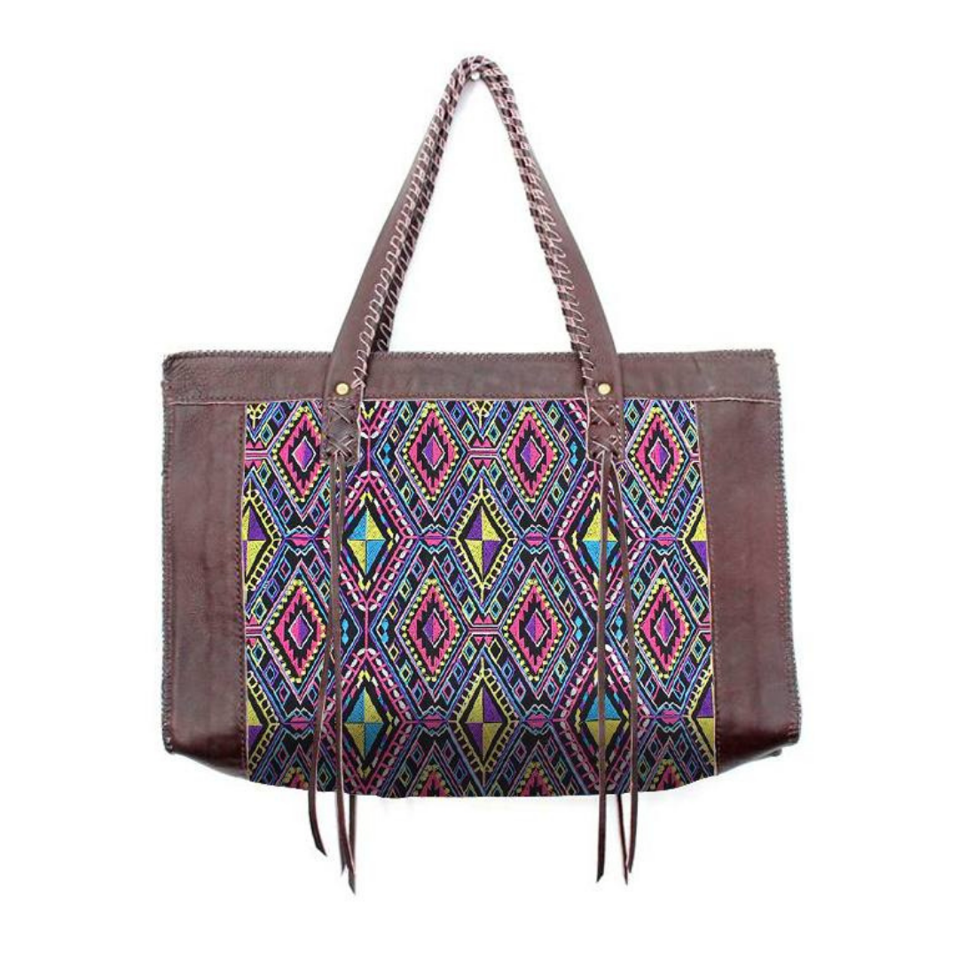 Leather Boho Tribal Tote Bag - Thailand Bags La Vie Bien Leather Boho Tribal Tote Bag - Thailand