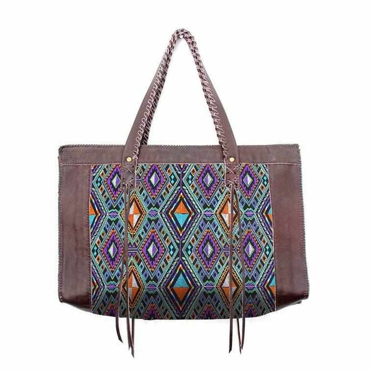 Leather Boho Tribal Tote Bag - Thailand Bags La Vie Bien Leather Boho Tribal Tote Bag - Thailand