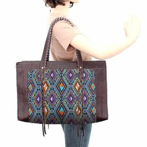 Leather Boho Tribal Tote Bag - Thailand Bags La Vie Bien Leather Boho Tribal Tote Bag - Thailand