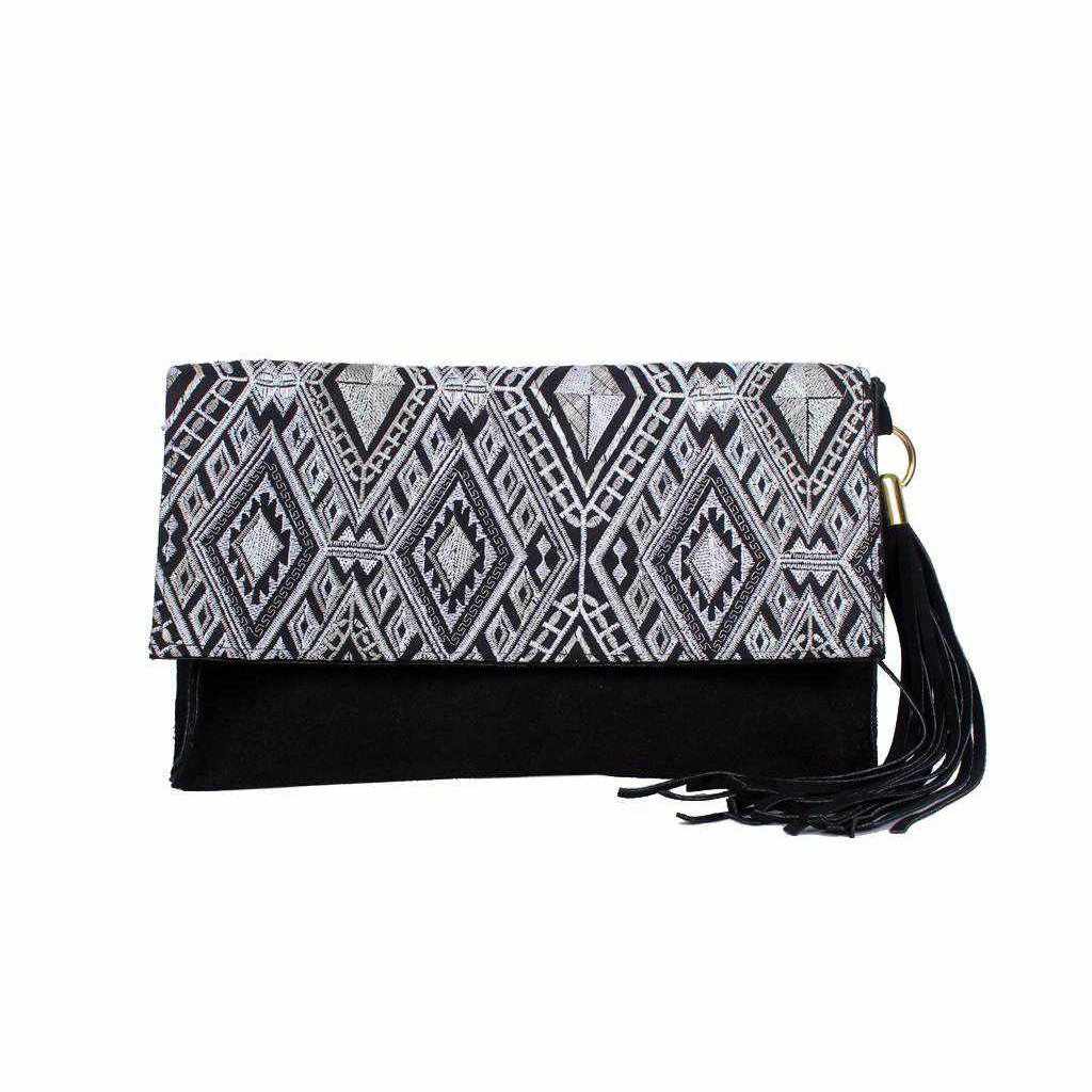 Leather Clutch with Geometric Embroidery Bag - Thailand Bags La Vie Bien Leather Clutch with Geometric Embroidery Bag - Thailand