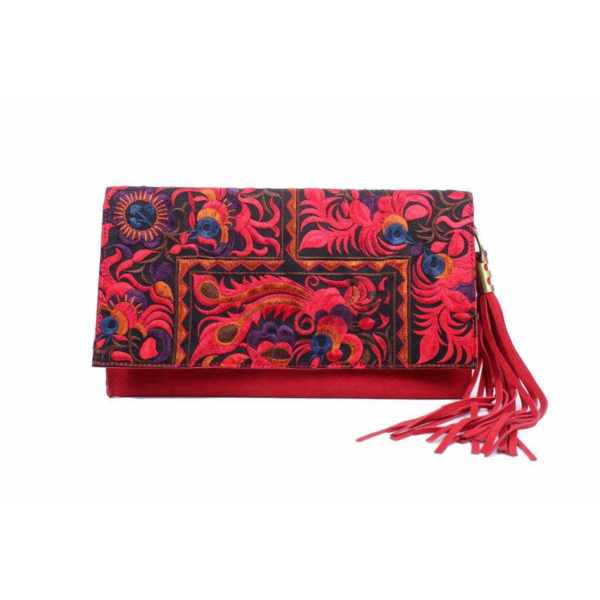 Leather Clutch with Geometric Embroidery Bag - Thailand Bags La Vie Bien Leather Clutch with Geometric Embroidery Bag - Thailand