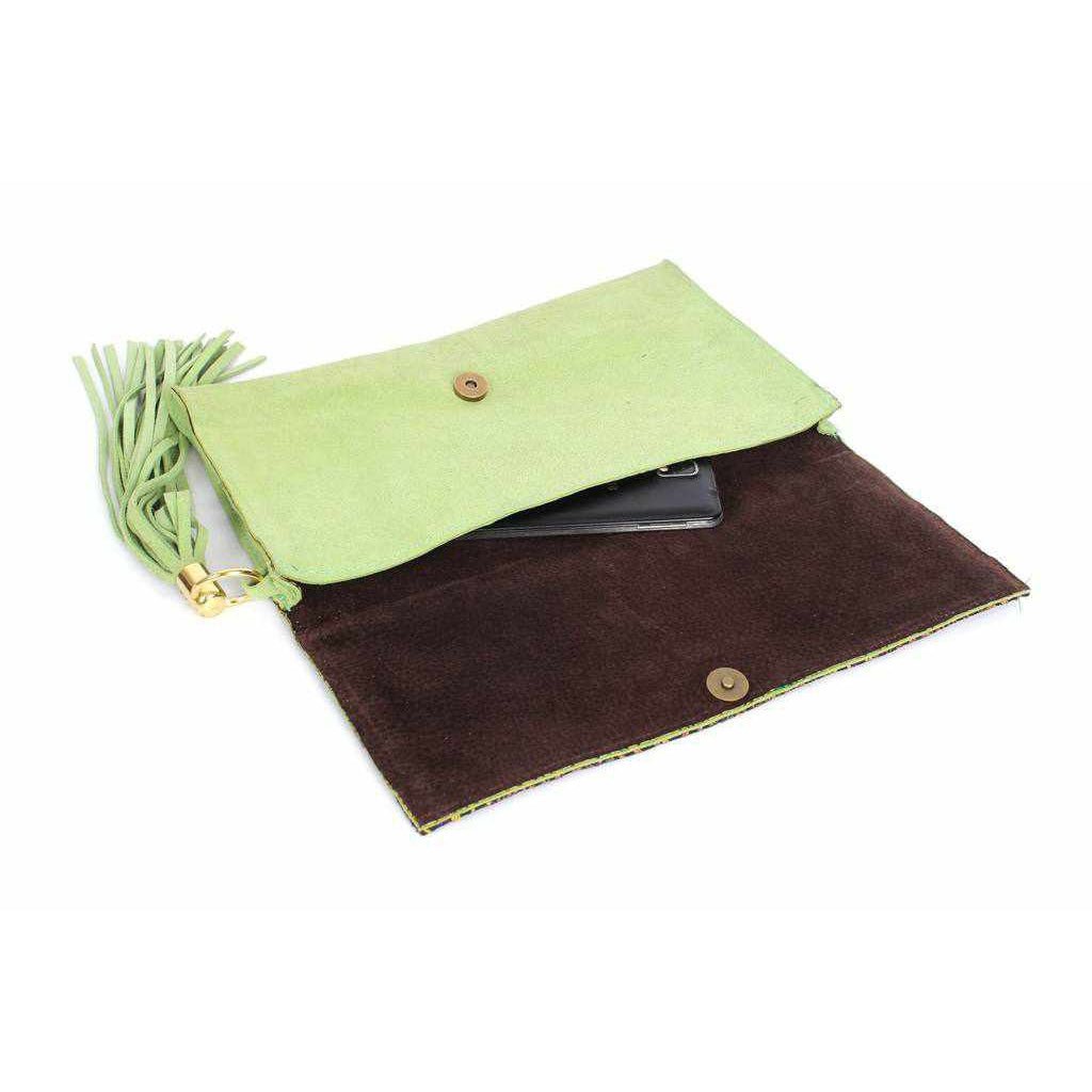Leather Clutch with Geometric Embroidery Bag - Thailand Bags La Vie Bien Leather Clutch with Geometric Embroidery Bag - Thailand