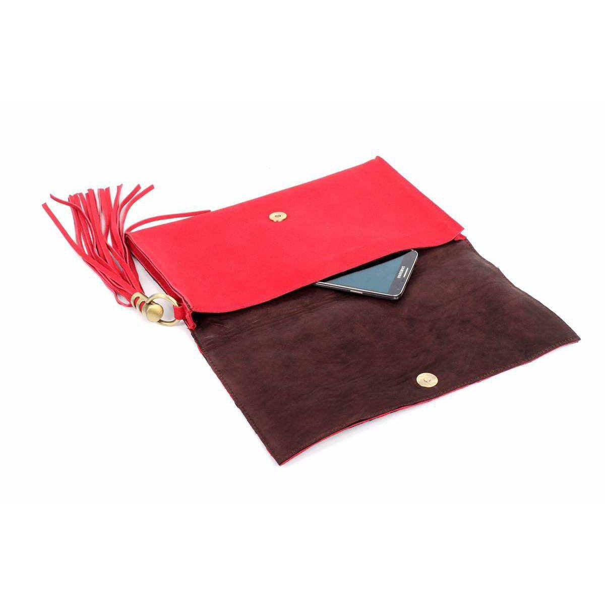 Leather Clutch with Geometric Embroidery Bag - Thailand Bags La Vie Bien Leather Clutch with Geometric Embroidery Bag - Thailand
