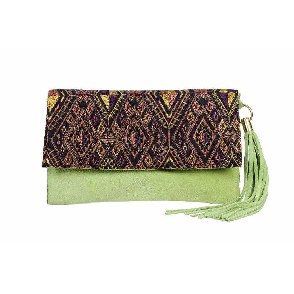 Leather Clutch with Geometric Embroidery Bag - Thailand Bags La Vie Bien Leather Clutch with Geometric Embroidery Bag - Thailand