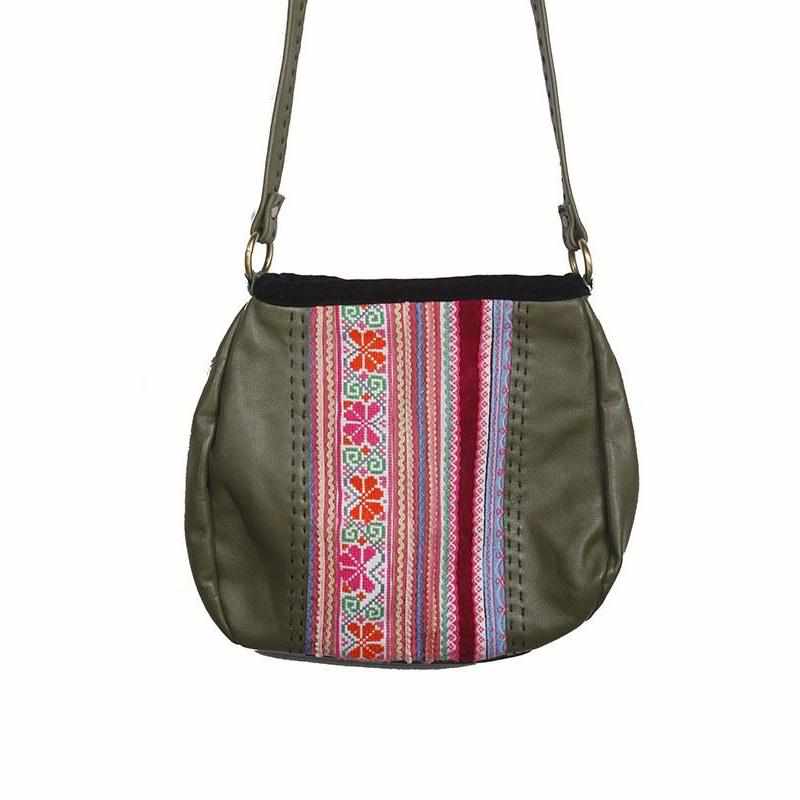 Leather Embroidered Crossbody Bag - Thailand Bags La Vie Bien Leather Embroidered Crossbody Bag - Thailand