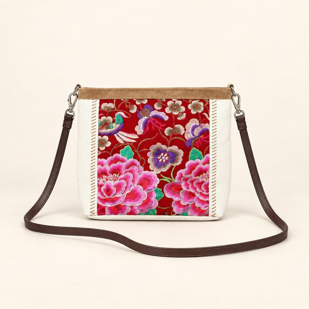 Leather Embroidered Crossbody Bag - Thailand Crossbody La Vie Bien Leather Embroidered Crossbody Bag - Thailand
