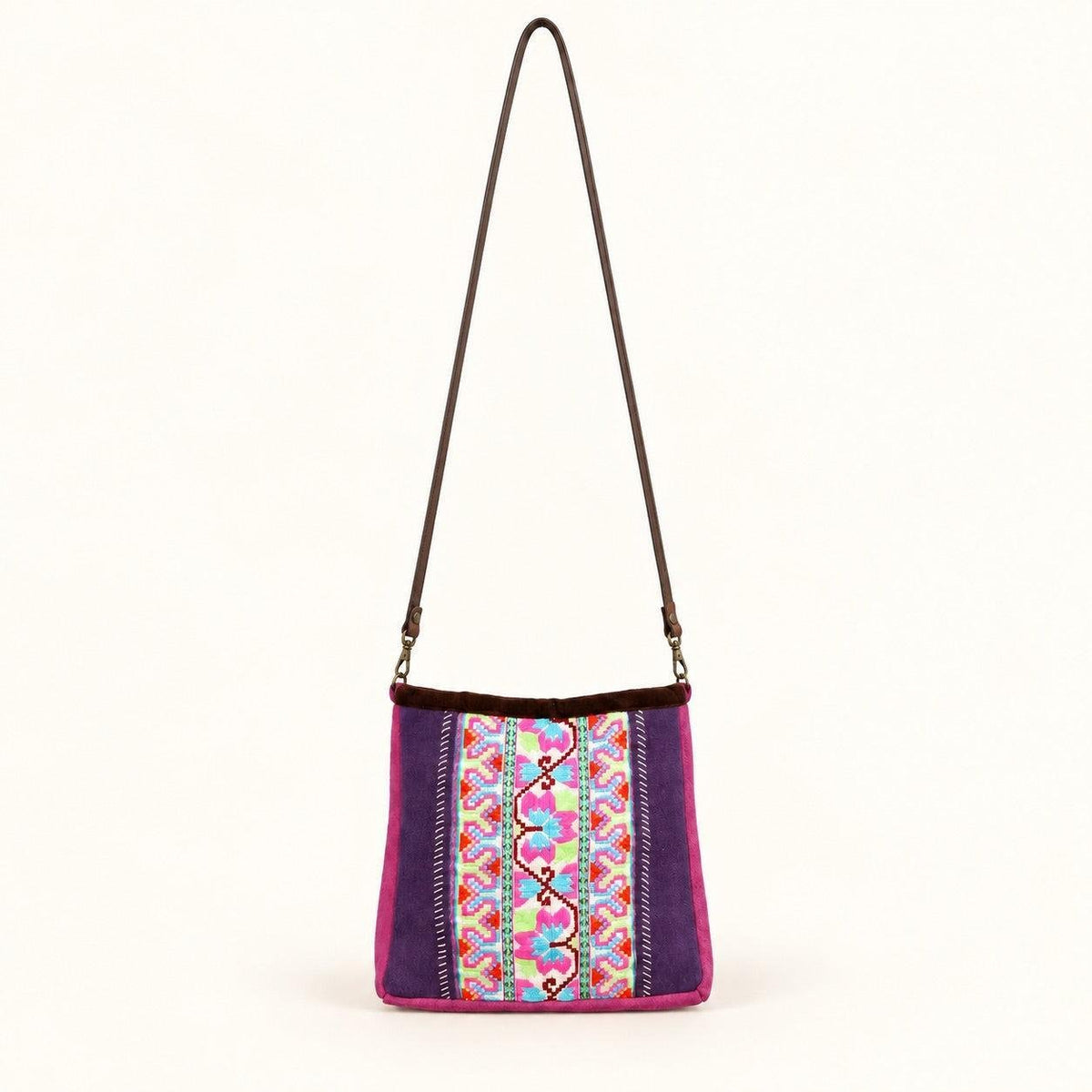 Leather Embroidered Crossbody Bag - Thailand Crossbody La Vie Bien Leather Embroidered Crossbody Bag - Thailand