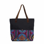 Leather Embroidered Texile Hmong Tote - Thailand Bags La Vie Bien Leather Embroidered Texile Hmong Tote - Thailand