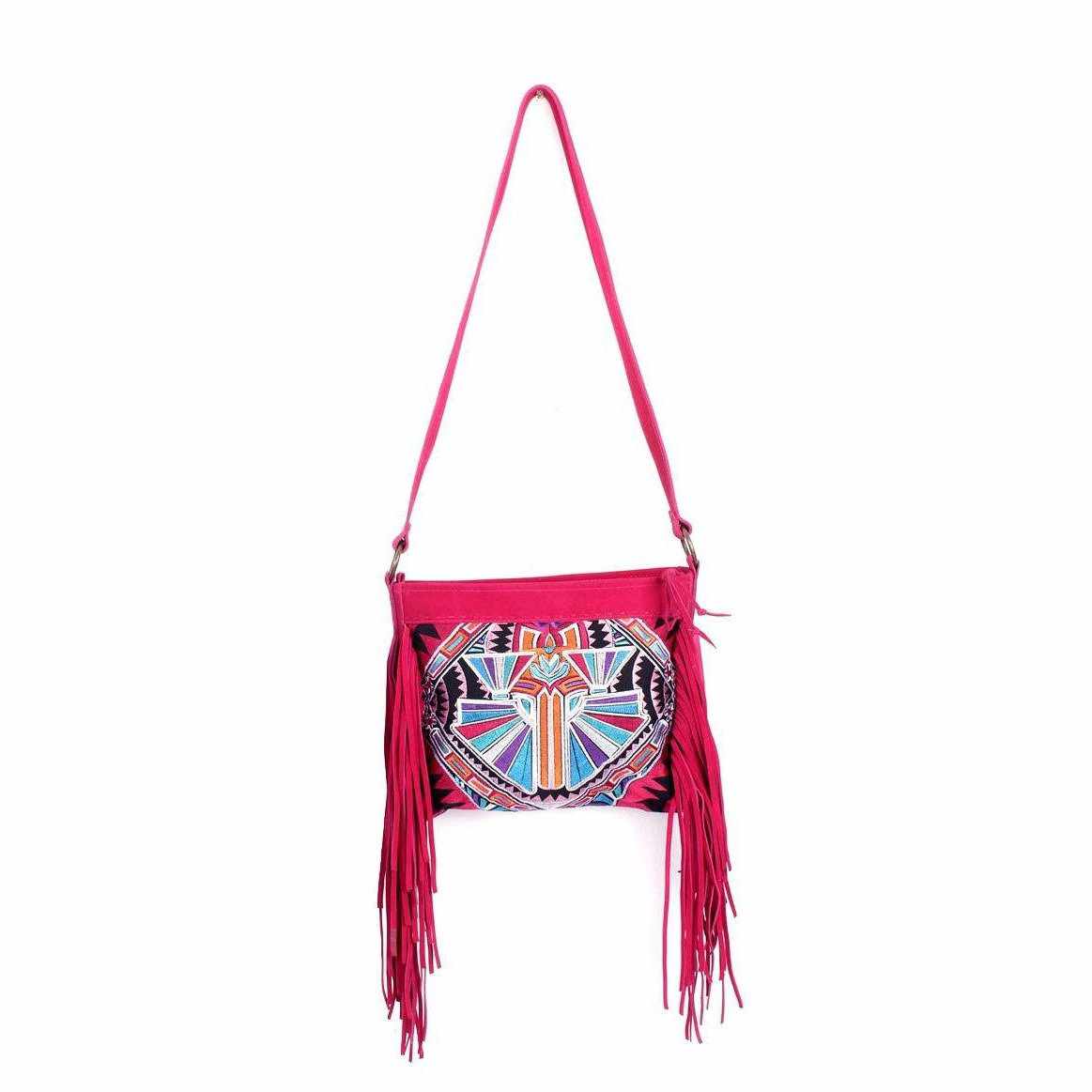 Leather Fringe Embroidered Crossbody Bag - Thailand Bags La Vie Bien Leather Fringe Embroidered Crossbody Bag - Thailand