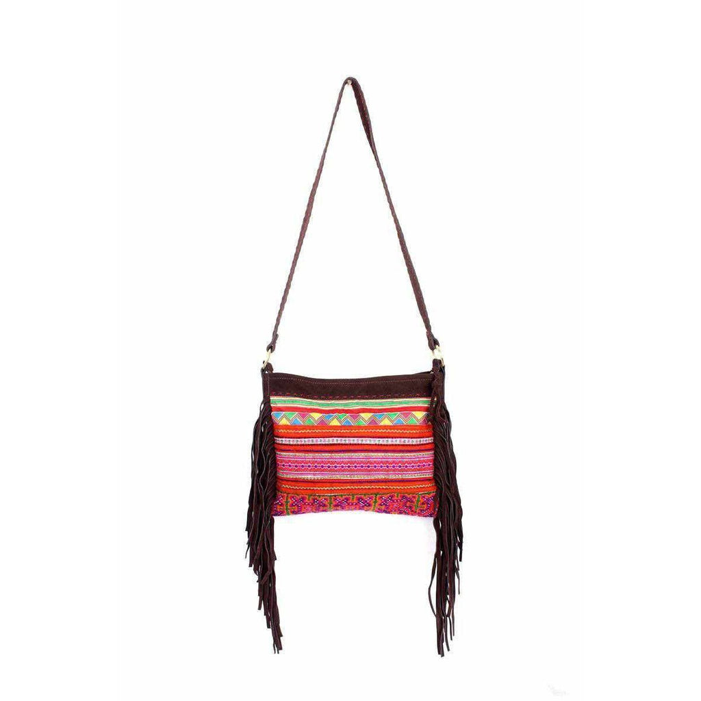 Leather Fringe Embroidered Crossbody Bag - Thailand Bags La Vie Bien Leather Fringe Embroidered Crossbody Bag - Thailand