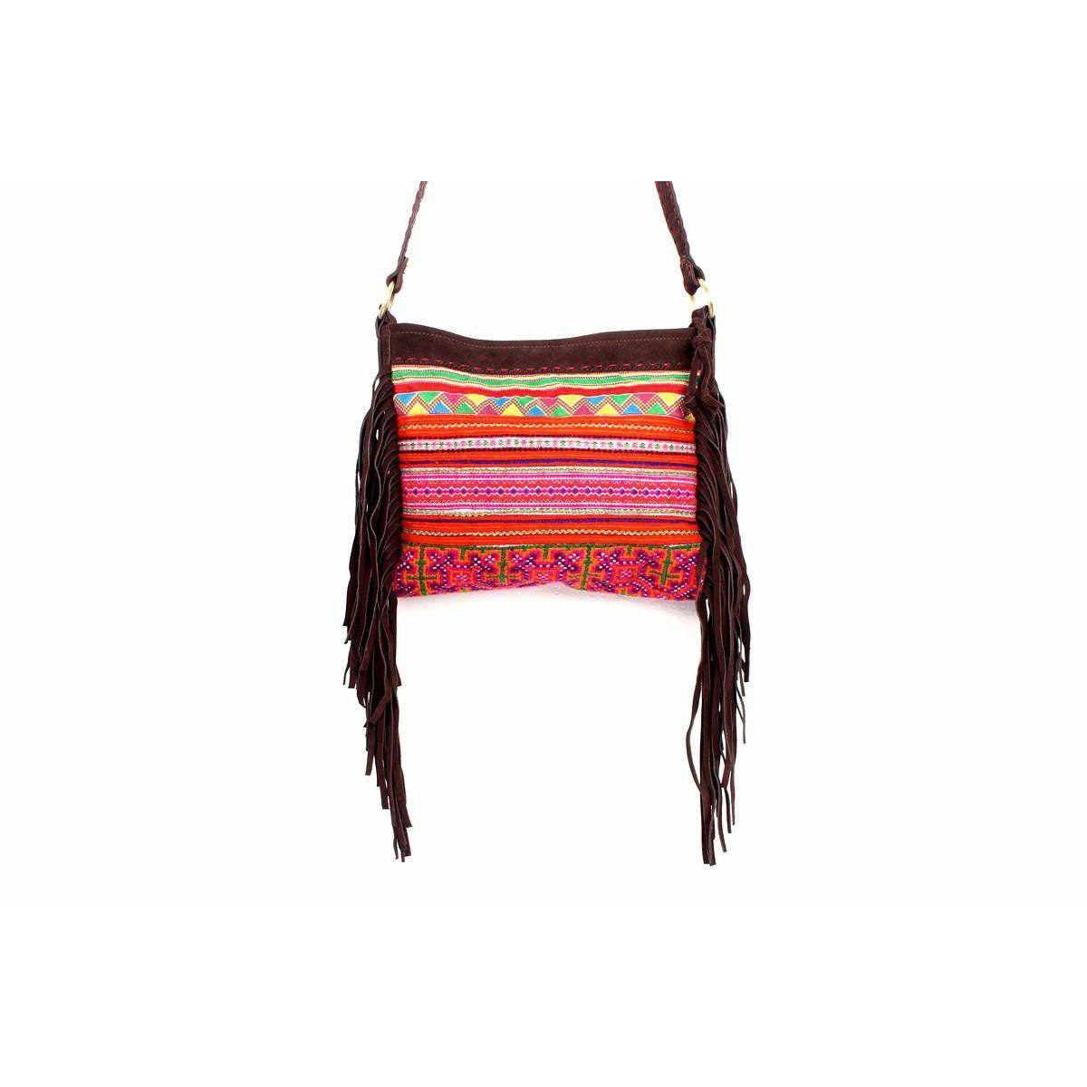 Leather Fringe Embroidered Crossbody Bag - Thailand Bags La Vie Bien Leather Fringe Embroidered Crossbody Bag - Thailand