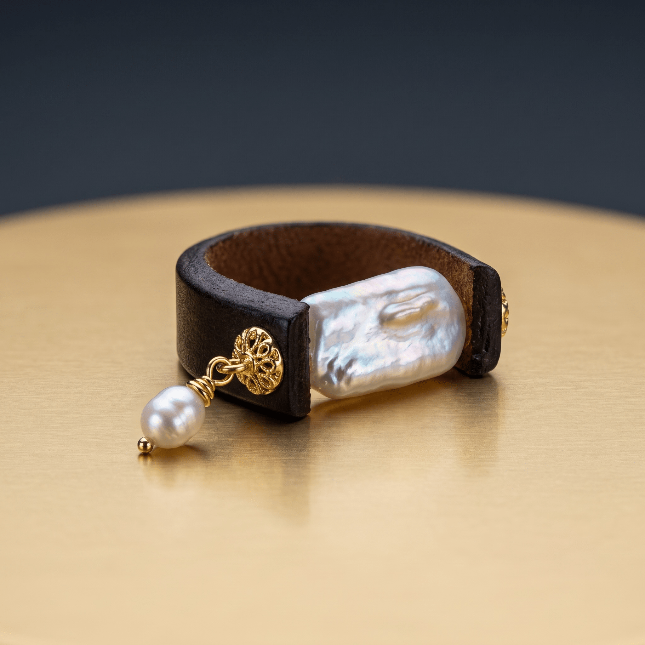 Leather & Pearl Statement Ring Ring La Vie Bien Leather & Pearl Statement Ring