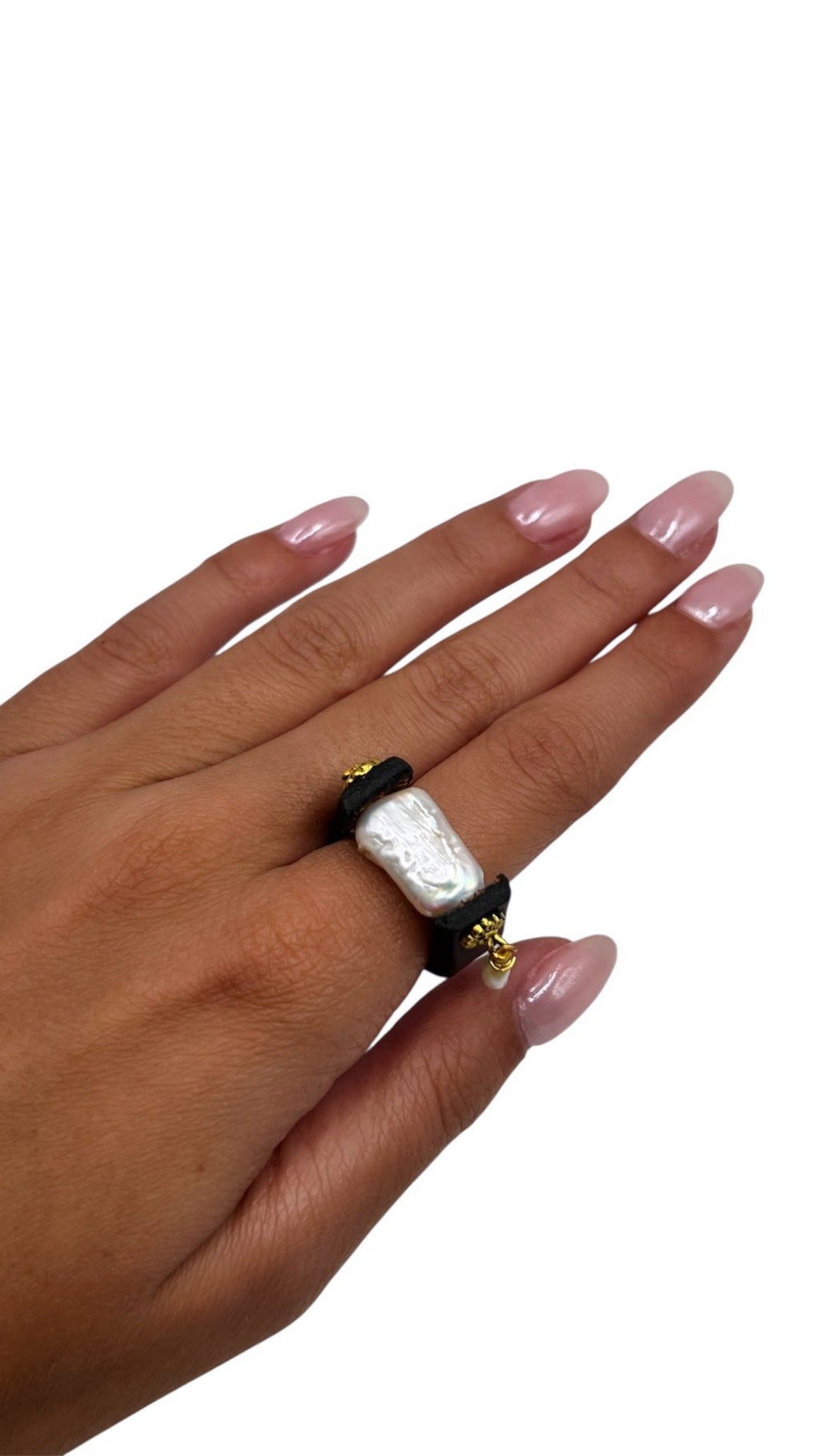 Leather & Pearl Statement Ring Ring La Vie Bien Leather & Pearl Statement Ring