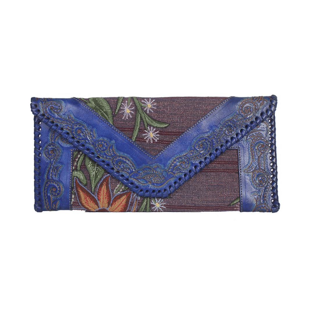 Leather Stamped Upcycled Zinacantan Clutch Bag - Mexico Bags La Vie Bien Leather Stamped Upcycled Zinacantan Clutch Bag - Mexico