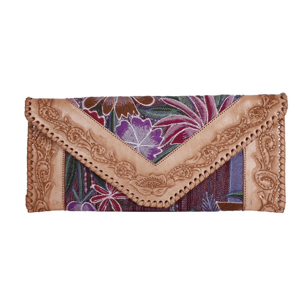 Leather Stamped Upcycled Zinacantan Clutch Bag - Mexico Bags La Vie Bien Leather Stamped Upcycled Zinacantan Clutch Bag - Mexico