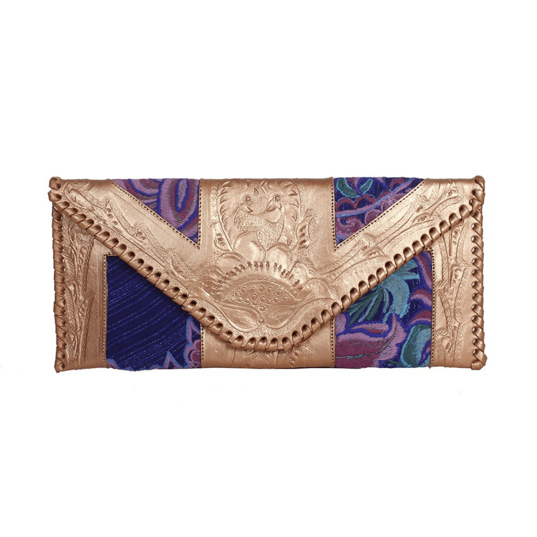 Leather Stamped Upcycled Zinacantan Clutch Bag - Mexico Bags La Vie Bien Leather Stamped Upcycled Zinacantan Clutch Bag - Mexico