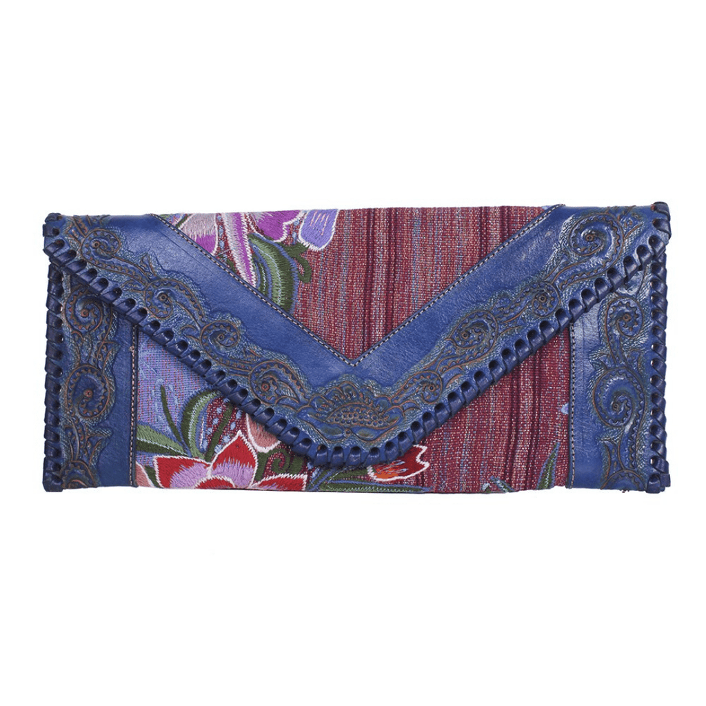 Leather Stamped Upcycled Zinacantan Clutch Bag - Mexico Bags La Vie Bien Leather Stamped Upcycled Zinacantan Clutch Bag - Mexico